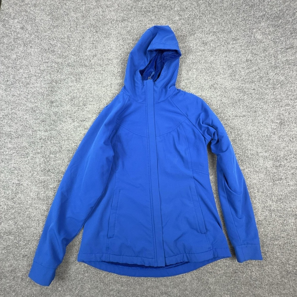 Kirkland Signature Jacket Womens Small Blue Softshell Hooded Zip Fleece Lined